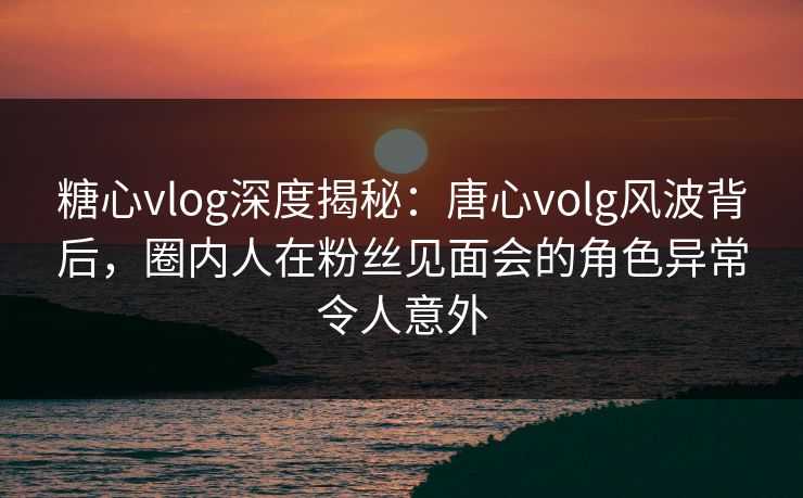 糖心vlog深度揭秘：唐心volg风波背后，圈内人在粉丝见面会的角色异常令人意外